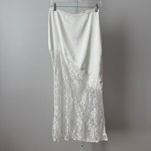 Princess Polly sz 2 White Satin and Lace Asymmetrical Midi Skirt Boho